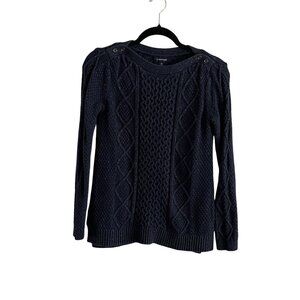 Lands' End Women SZ XS 2-4 Navy Blue Metallic Cable Knit Boatneck L/S Sweater